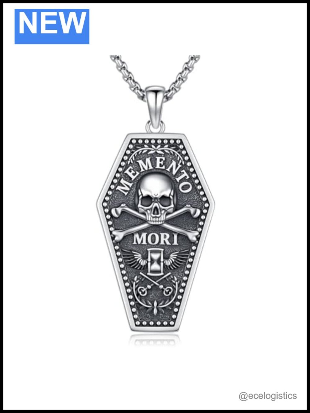 Memento Mori Necklace 925 Sterling Silver Skull Coffin Pendant Stainless Steel